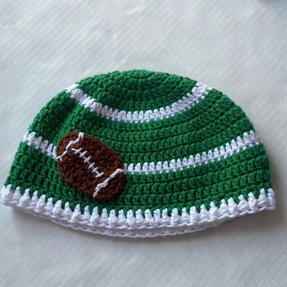 Yarn Knit Green Football Beanie Hat